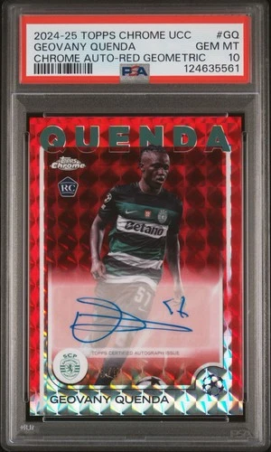 Geovany Quenda Topps Chrome UEFA Red Geometric Autograph 5/5 PSA 10