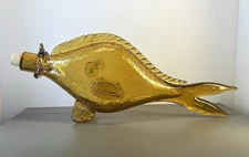 Vintage Mid Century Amber Crackle Glass Fish Wine Decanter Made In Italy  MCM