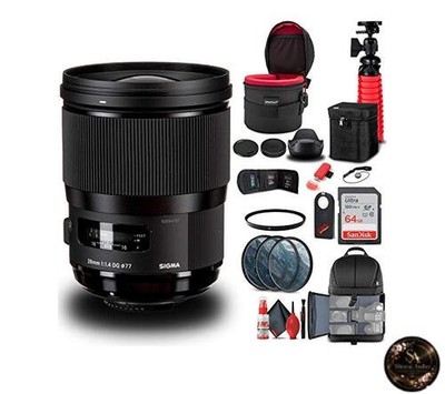 Sigma 28mm f/1.4 DG HSM Art Objektiv für Nikon F 441955 Bundle + Rucksack + 64GB