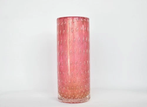 Vintage MCM Archimede Seguso, Murano Art Glass Vase Bubbles & Gold