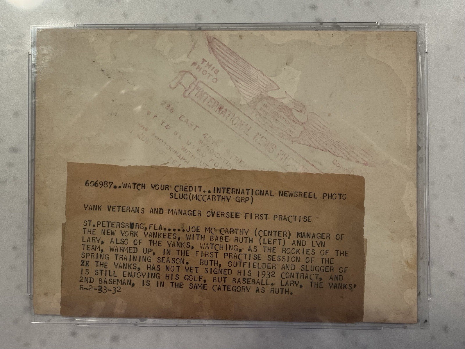 1932 NY Yankees Type I Photo w Babe Ruth/Joe McCarthy/Lyn Lary PSADNA Slabbed view 3
