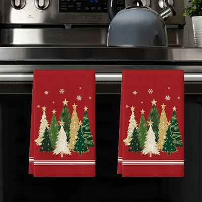 2Pcs, Christmas Starburst Tree Kitchen Towels, 40Cm*60Cm Towel Set, Super Absorb