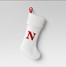 New Wondershop Initial Monogram Knit 19" Christmas Stocking White Letters  N  