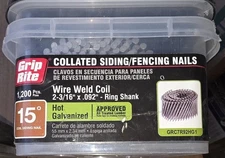 Grip Rite 2-3/16" x .092" 15 Degree Wire Weld Round Head Nails Galvanized 1200pk