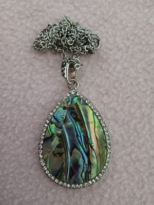 Beautiful Colorful Abalone and rhinestone Pendant with 18 inch chain