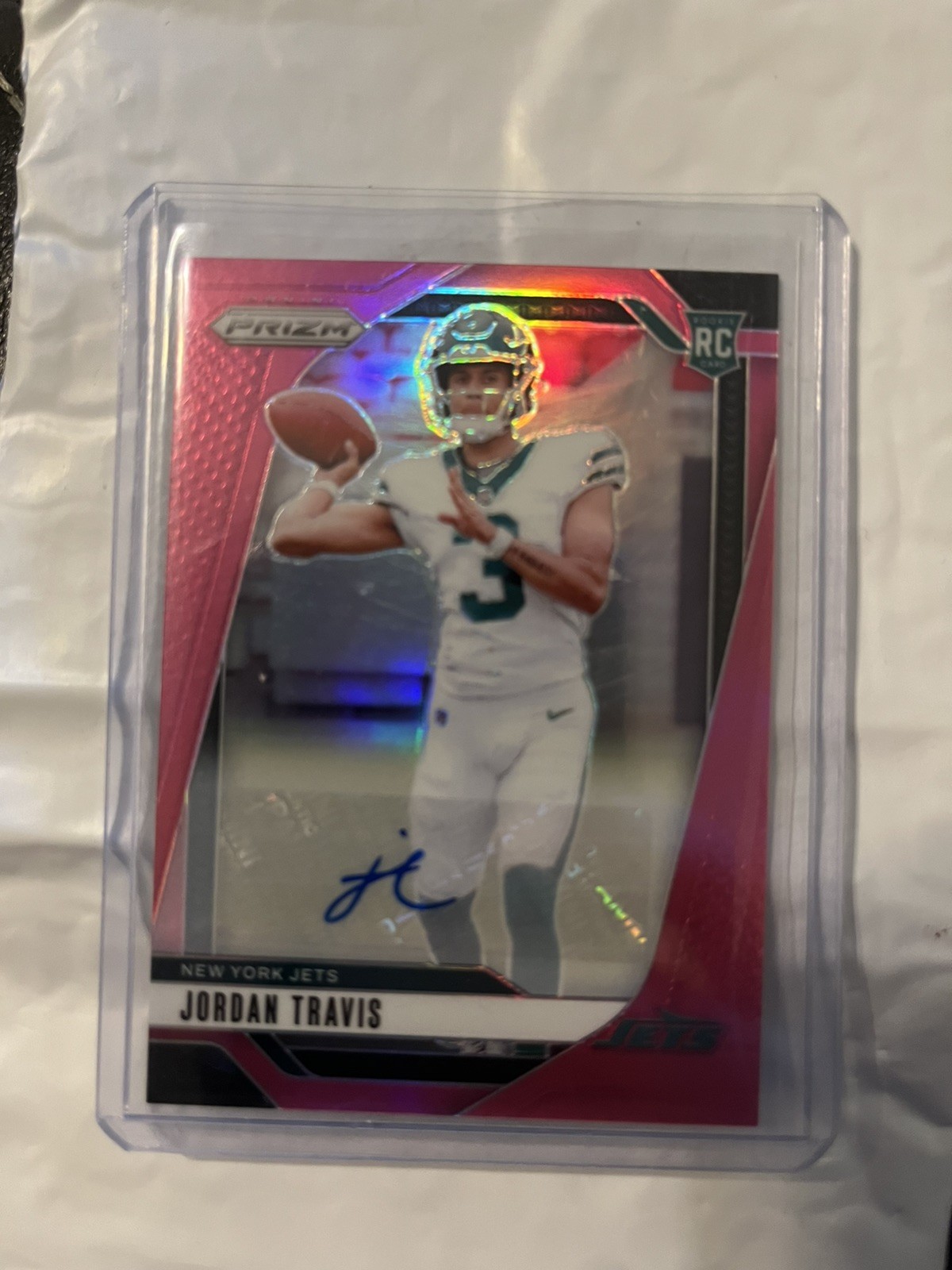 Jordan Travis 2024 Panini Prizm Pink Prizm Auto Rookie New York Jets Autograph