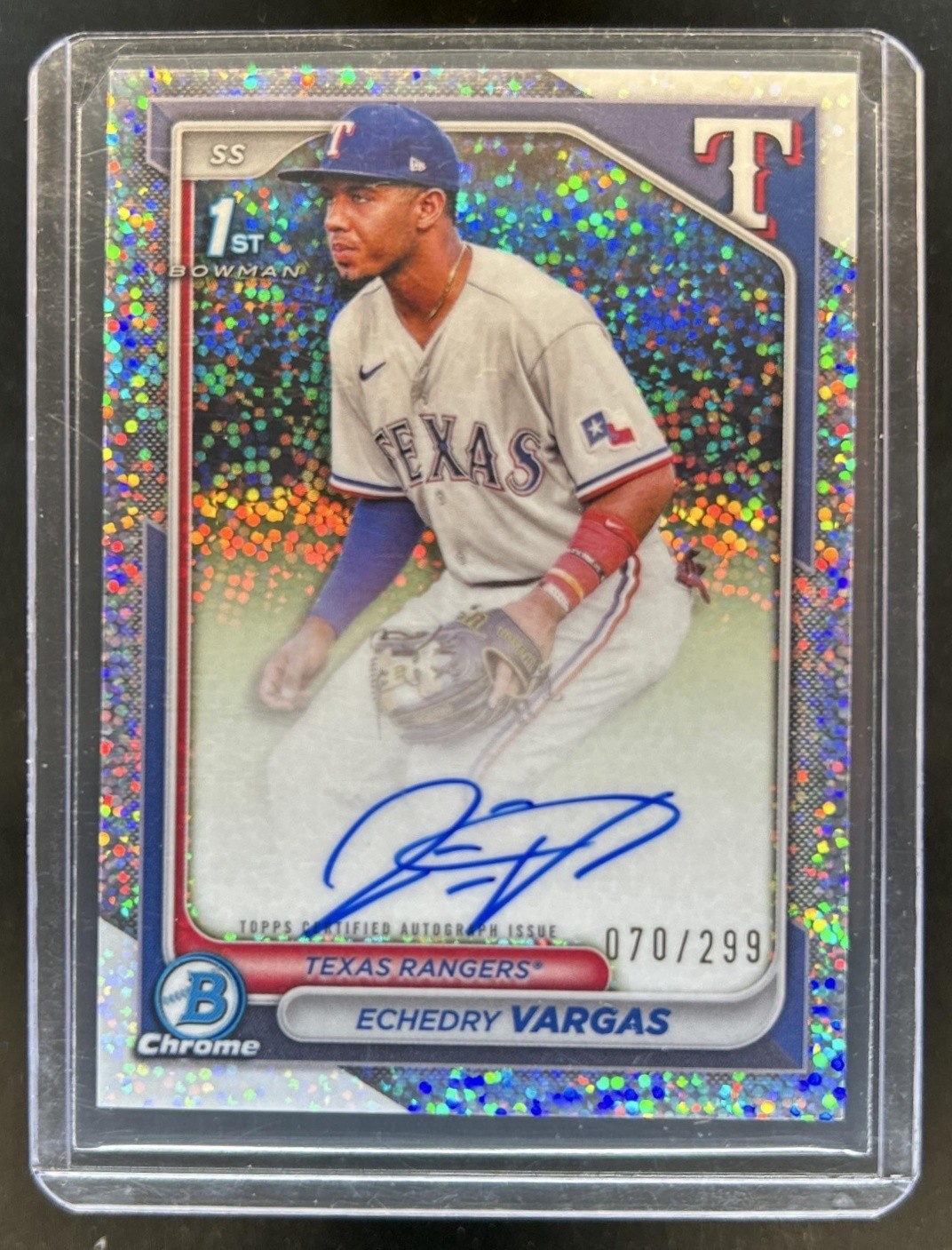 2024 Bowman Chrome Echedry Vargas Auto Speckle Refractor 1st #/299 Rangers