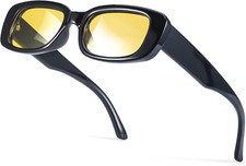 Rectangle Night Driving Glasses for Women, Trendy Yellow anti Glare Lens for Nig