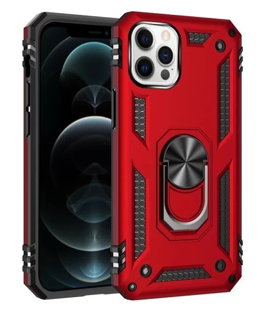Hybrid Armor With Ring Stand Case For iPhone 12 Pro & 12 Promax, + Temper Glass