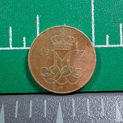 1977 Denmark 5 Ore Queen Margrethe II Monogram Copper-Clad Coin