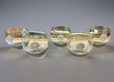 VTG Whiskey Glasses NFL Smokey Gray 3-NY Giants, 1-Cleveland Browns 1-NO Saints