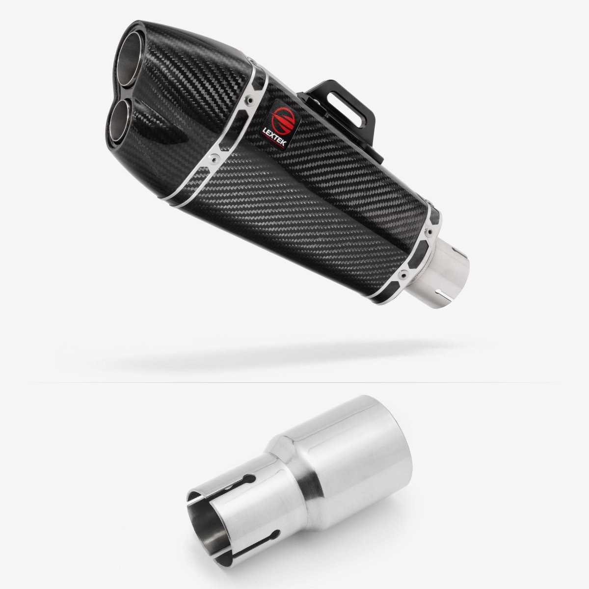Lextek Carbon Fibre XP13C 210mm Exhaust with Link Pipe Silencer Chrome Polished
