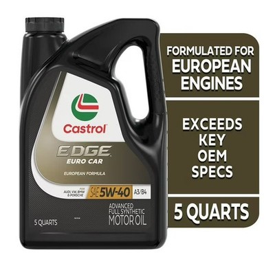 Castrol EDGE Euro 5W-40 A3/B4 Advanced Full Synthetic Motor Oil, 5 Quarts