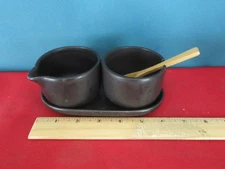 Four Piece Set Creamer Sugar Tray Spoon THE POTTERY PEOPLE Slate Black