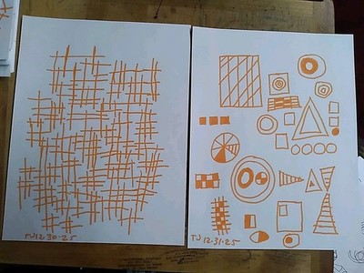 Two Geometric Abstract Drawings By TEE Jay On 8.5x11 PAPER Signed Dated Art