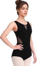 V Series Womens Ballet Leotard Dance Black Mesh Splicing Dancewear Apparel