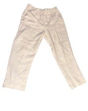 Lauren Ralph Lauren Loose Linen Ankle Pants-Color:White-Size:8