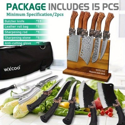 15PCS Stainless Steel Kitchen Knife Set Chef Knives Chopper Boning Knife Holder