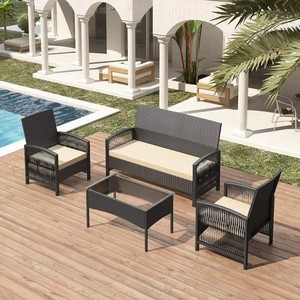 4 Piece Rattan Garden Furniture Set Patio Sofa Chairs Table Outdoor 🪑
