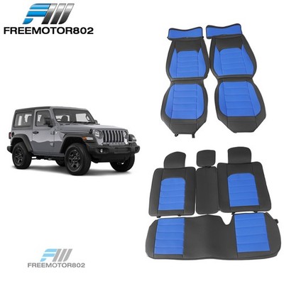 Fits 07-26 Jeep Wrangler JK JL Leather Seat Covers Protector Black&Blue Full Set