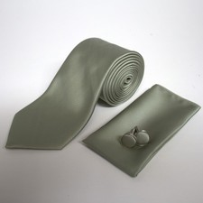 Sage Green Silk Tie Pocket Square Handkerchief Set Necktie Hankie