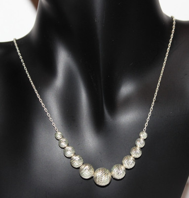 Vintage ADDA Sterling Silver Graduated Diamond Cut Bead Necklace 18  8.3g