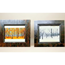 Framed Forest Wall Art Set 2 Rustic Cabin Autumn Winter Trees 12x17 Decor