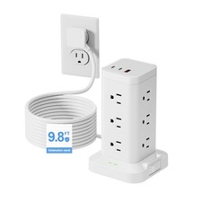 Power Strip Tower 12 AC Outlets 1800J Surge Protector, PD20W USB-C, 9.8ft Cord