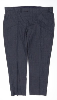 Marks and Spencer Anzughose Herren blau kariert Wolle 42 W 29 L normale Passform