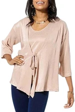 HUE Women's 2-piece Shimmer Wrap and Tank Set Rose Gold