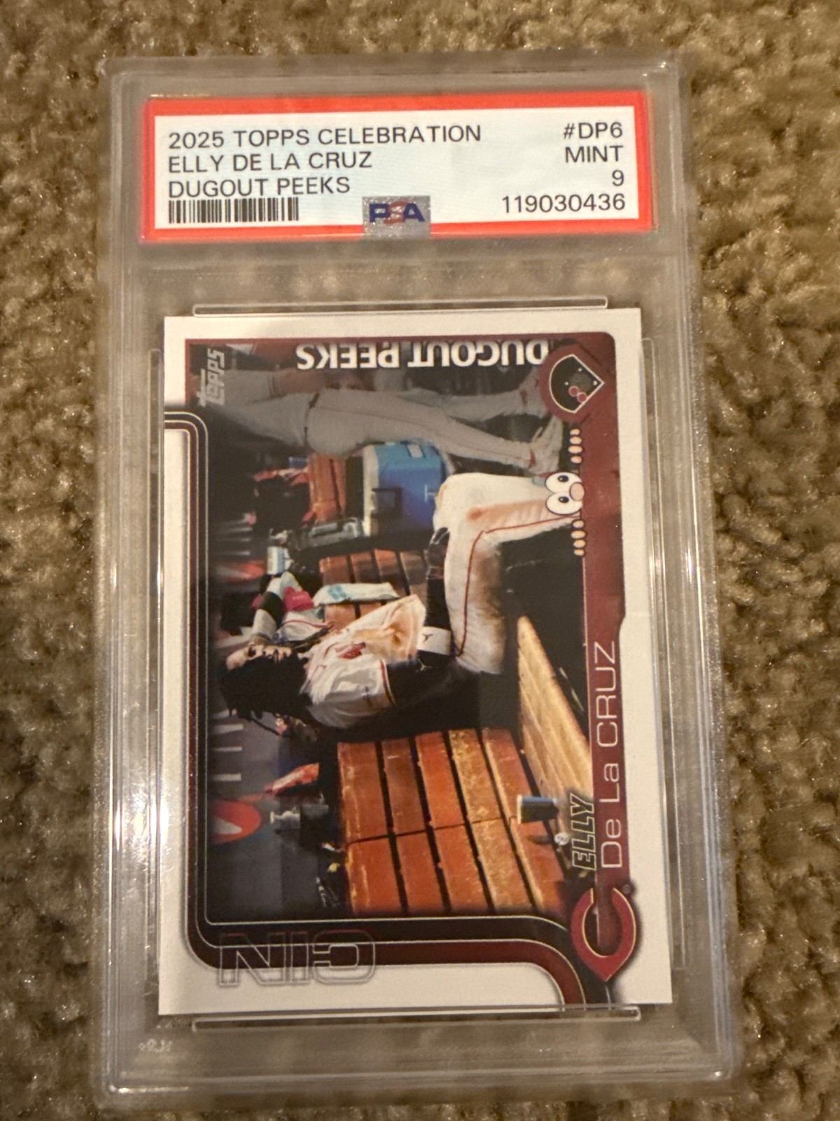 2025 Topps Elly De La Cruz Dugout Peeks #DP-6 Reds PSA 9 view 1