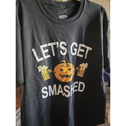 Let's Get Smashed Shirt Funny Halloween Pumpkin Beer Drinking Party Large CR6 - Picture 2 of 5