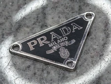 Prada Tag Black 3 Hole Flat Button Silver Triangle 40 mm