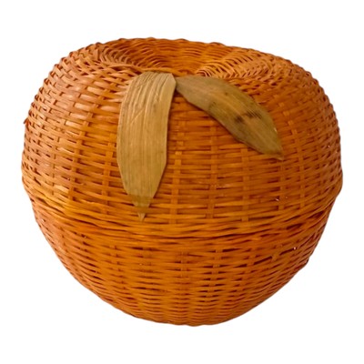 Vintage Apple Shaped Woven Wicker Basket Trinket Box Natural Fruit Farmhouse