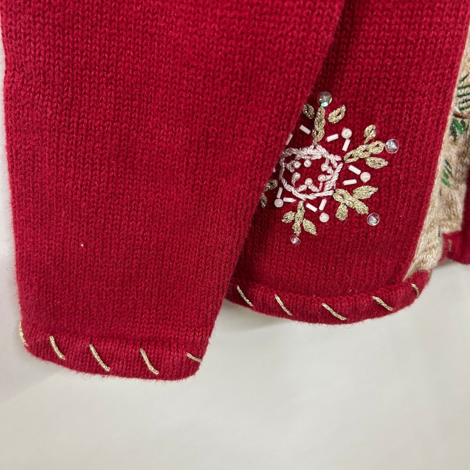 Christmas Embroidered Patchwork Zip Front Cardiga… - image 2