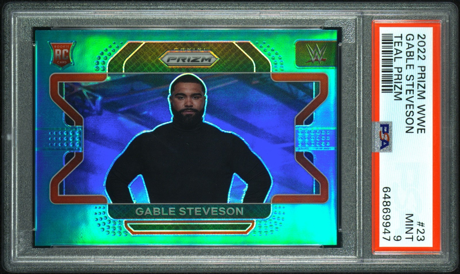2022 Prizm WWE Gable Steveson Rookie RC Teal Prizm /49 #23 PSA 9