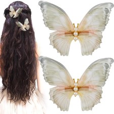 2 Pcs Green Butterfly Clips, 3D Moving Wings Butterfly Hair Clips, Pearl Stro...