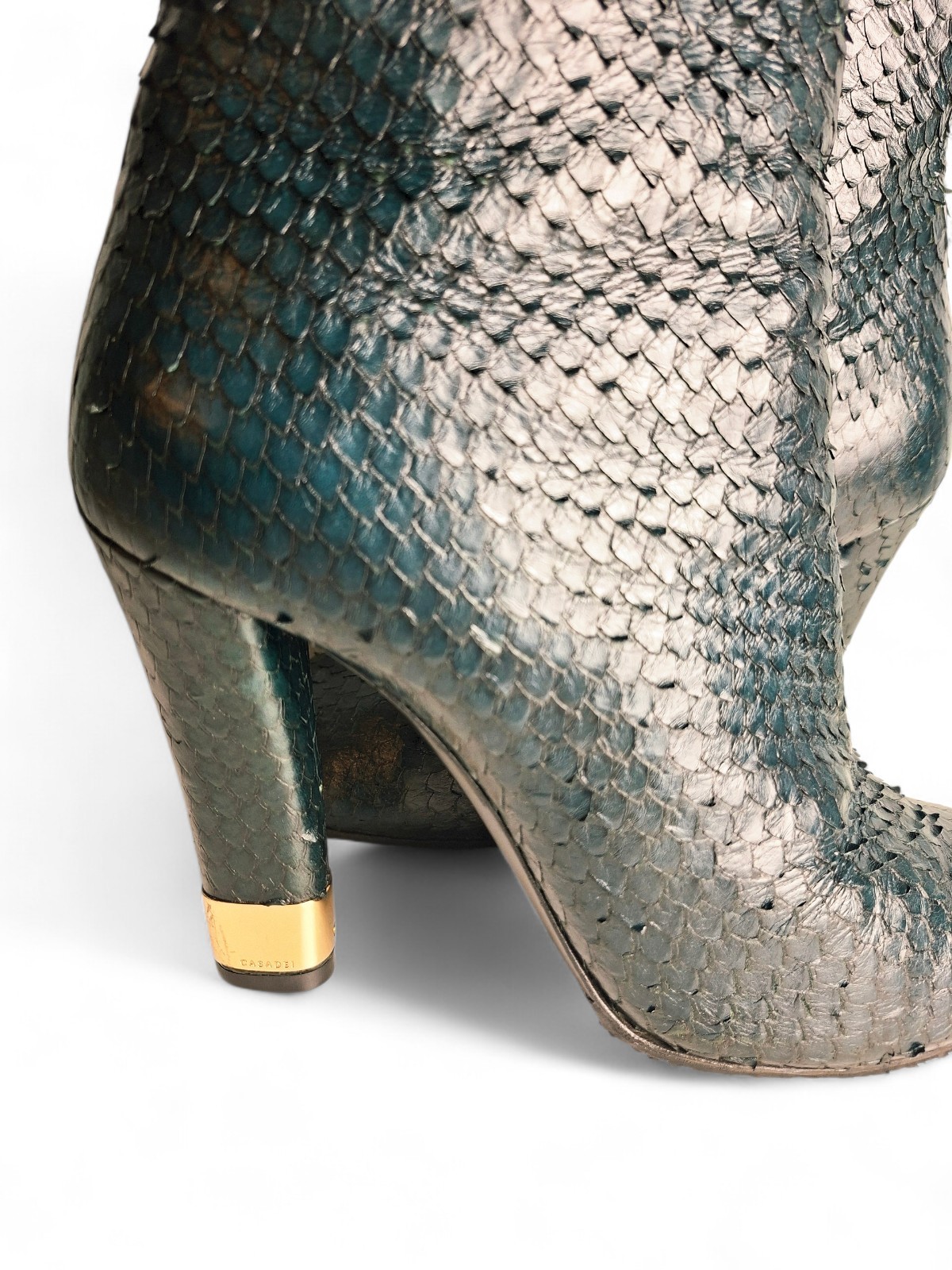 Casadei Emerald Green Python Print Leather Ankle … - image 2
