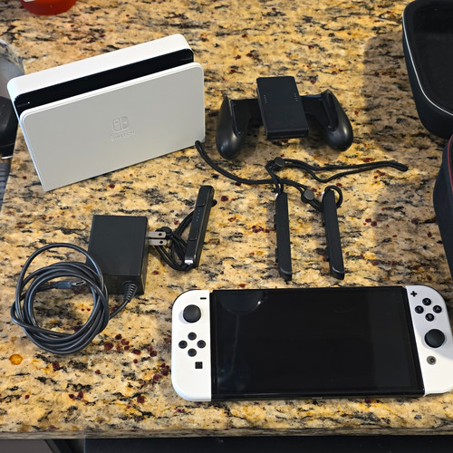 Nintendo Switch OLED Model Bundle White Joy-Con, Dock, AC Adapter, Case, Ect