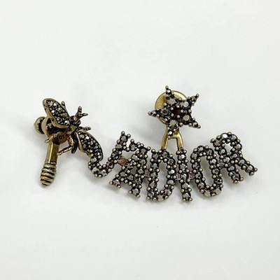Christian Dior J'Adior Asymmetry Earrings Bee Star Rhinestone Gold