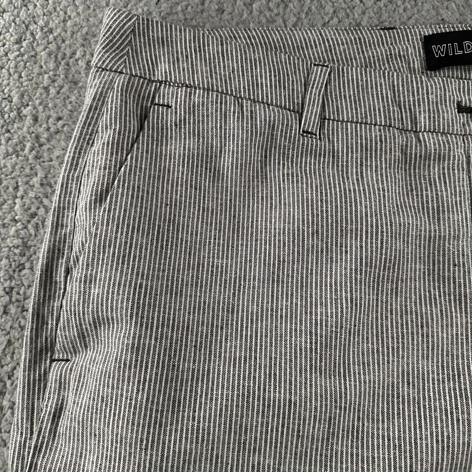 Wildfang Womens Pants Gray White Size 16 The Essential Linen Trouser Striped - Image 3 of 4