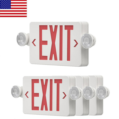 4Pack LED Exit Sign Emergency Light Hi Output Compact Combo Red Fire UL listed