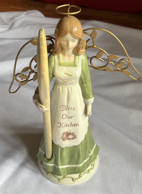 Grasslands Road Bless Our Kitchen Angel Utensil Wooden Spoon Holder