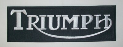 Triumph Motorcycle 11 inch back patch. white black. Sew on type. NEW