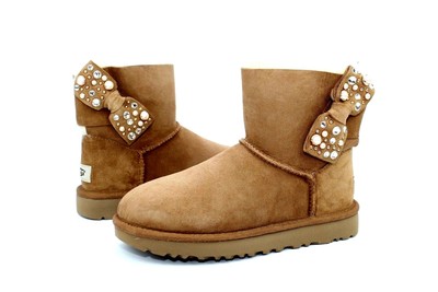 ugg mini bailey brilliant bow genuine shearling bootie