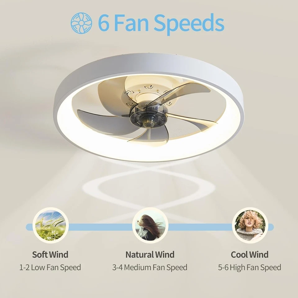 20" Modern Fan Lights Flush Mount LED Ceiling Light kit With Remote APP Control - Image 3 of 4