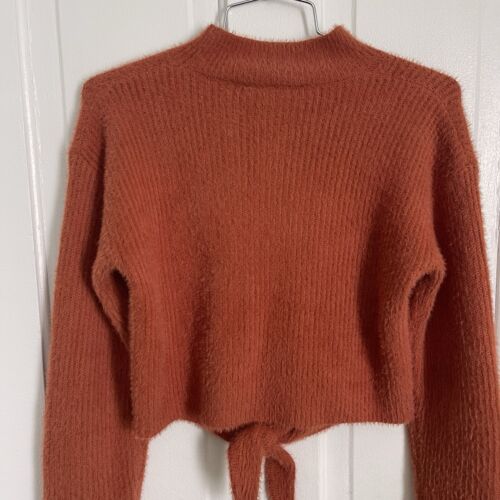 Cotton Candy LA Burnt Orange Cropped Fuzzy Long-Sleeve Sweater NWT Women’s S/M - Picture 4 of 9