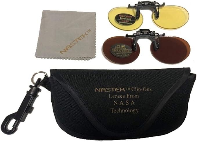 4pc Nastek 2 Glasses Clip-on Lense NASA UV400 Sunglass Night Vision Wipe & Case