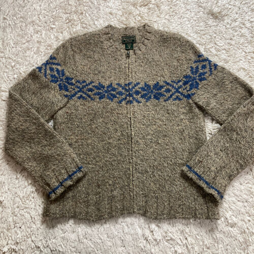 Vintage Abercrombie & Fitch Knit Sweater Womens Medium Full Zip Wool Fair Isle