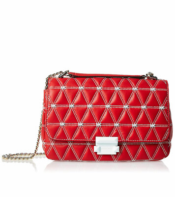 Michael Kors Sloan Logo Studded Large Chain Red Shoulder Bag
